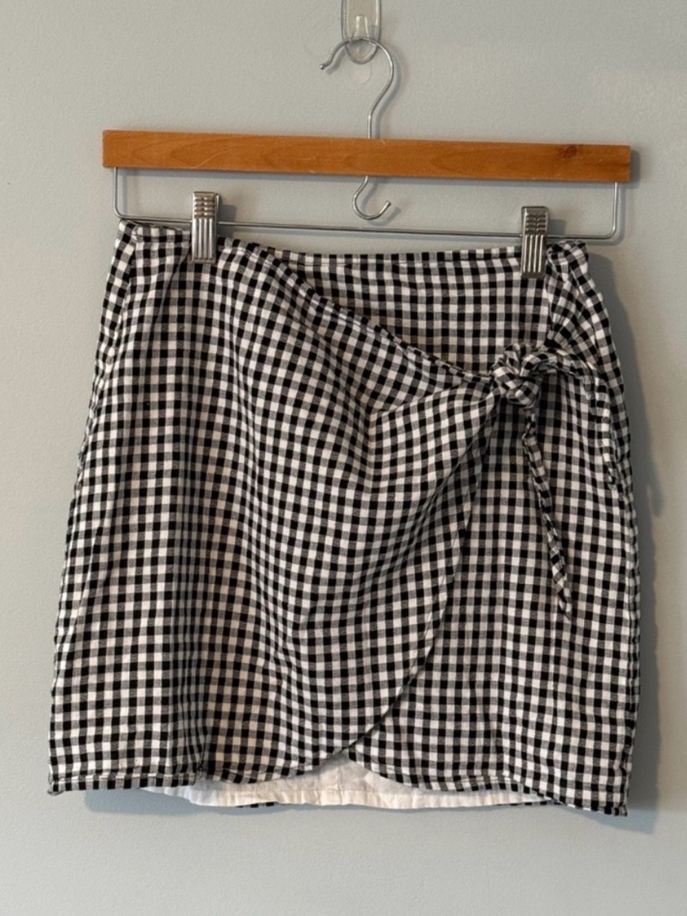 Madewell Black and White Gingham Mini Wrap Skirt